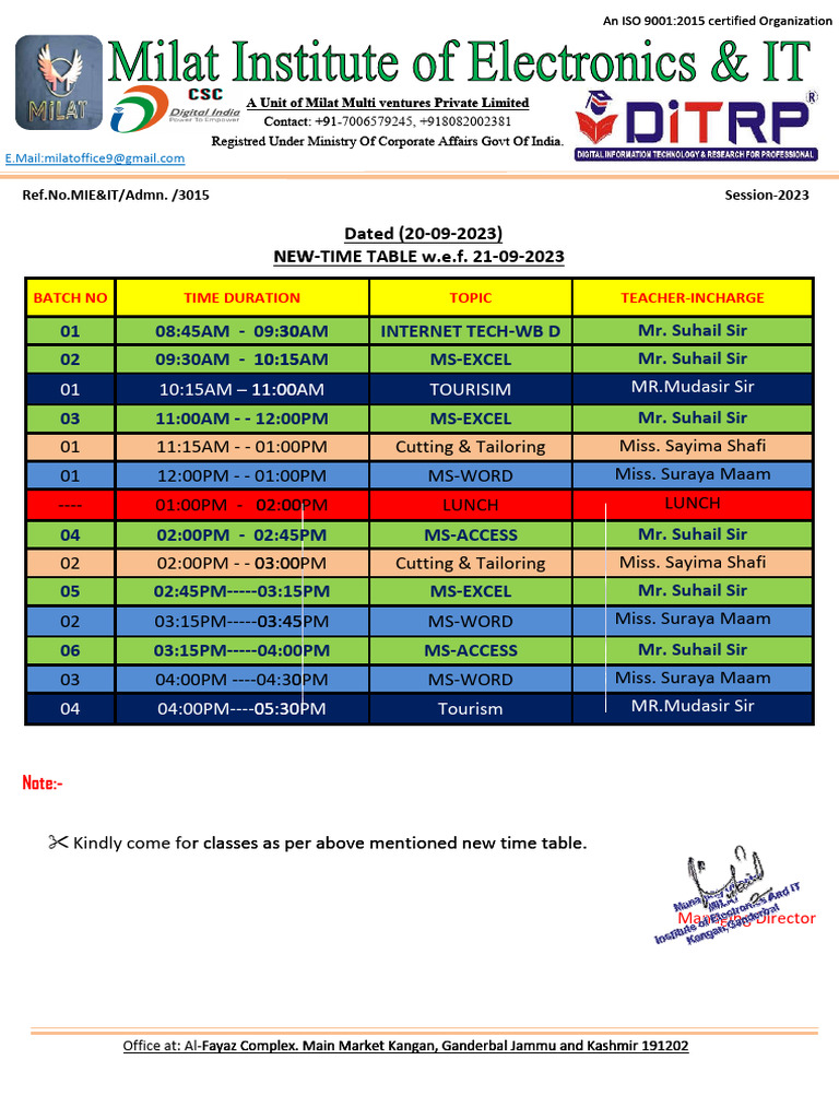 New Class Schedule for Students | PDF