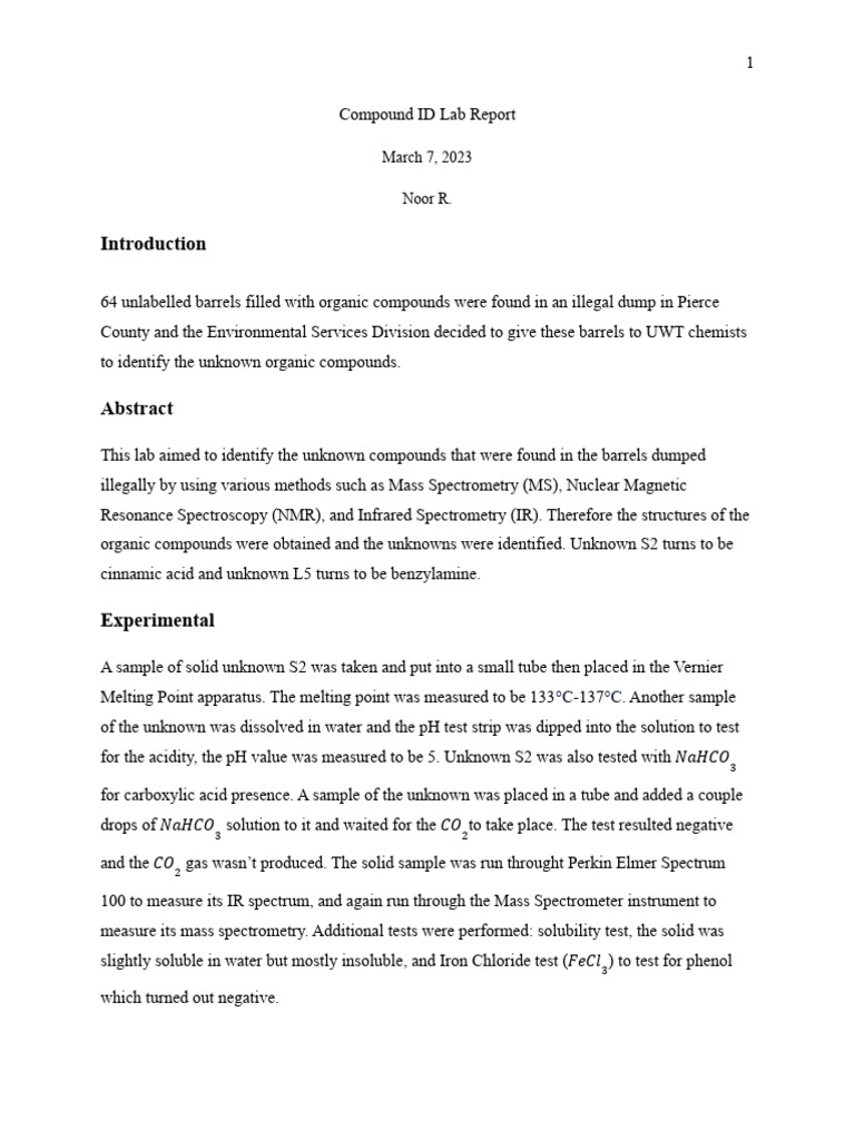 Compound ID Lab Report | PDF | Acid | Infrared Spectroscopy