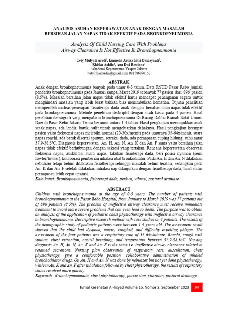 Analisis Asuhan Keperawatan Anak Dengan Masalah Bersihan Jalan Napas