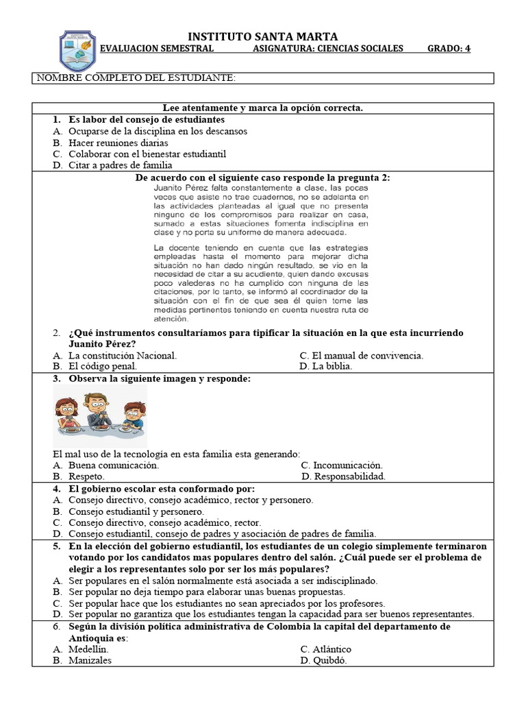 Semestral Sociales 2024 Cuarto Grado | PDF | Colombia | Venezuela