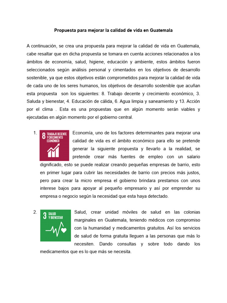 Propuesta para Mejorar La Calidad de Vida en Guatemala | PDF ...
