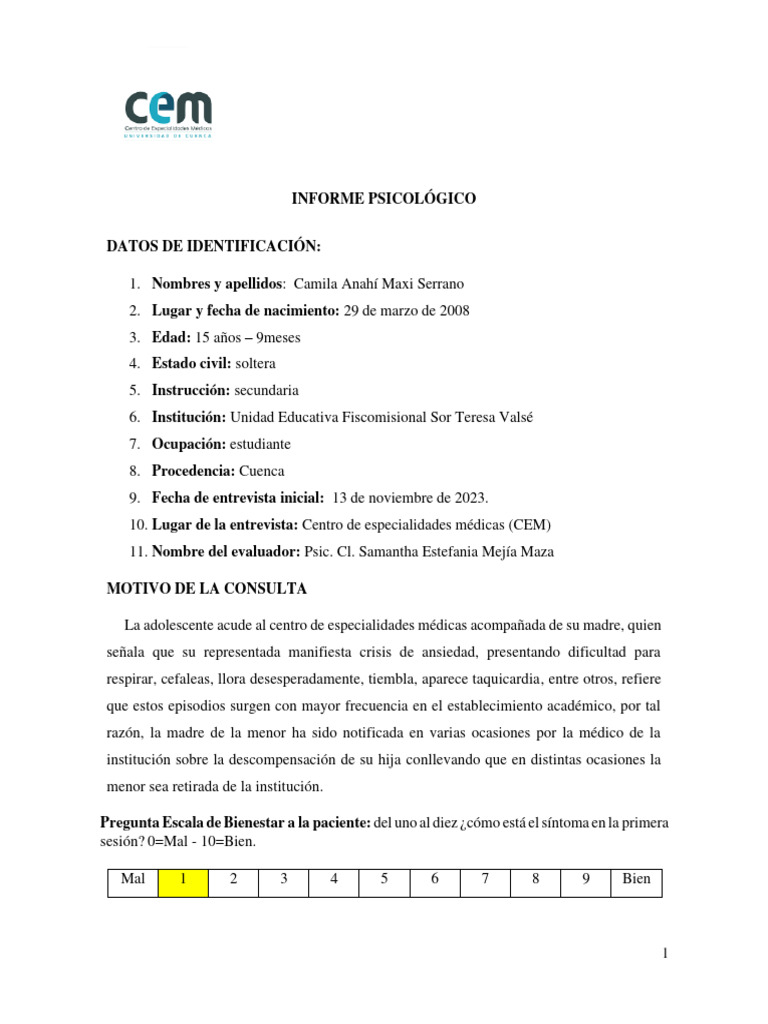 Informe Camila Maxi Signed | PDF | Ansiedad | Depresión (estado de ánimo)
