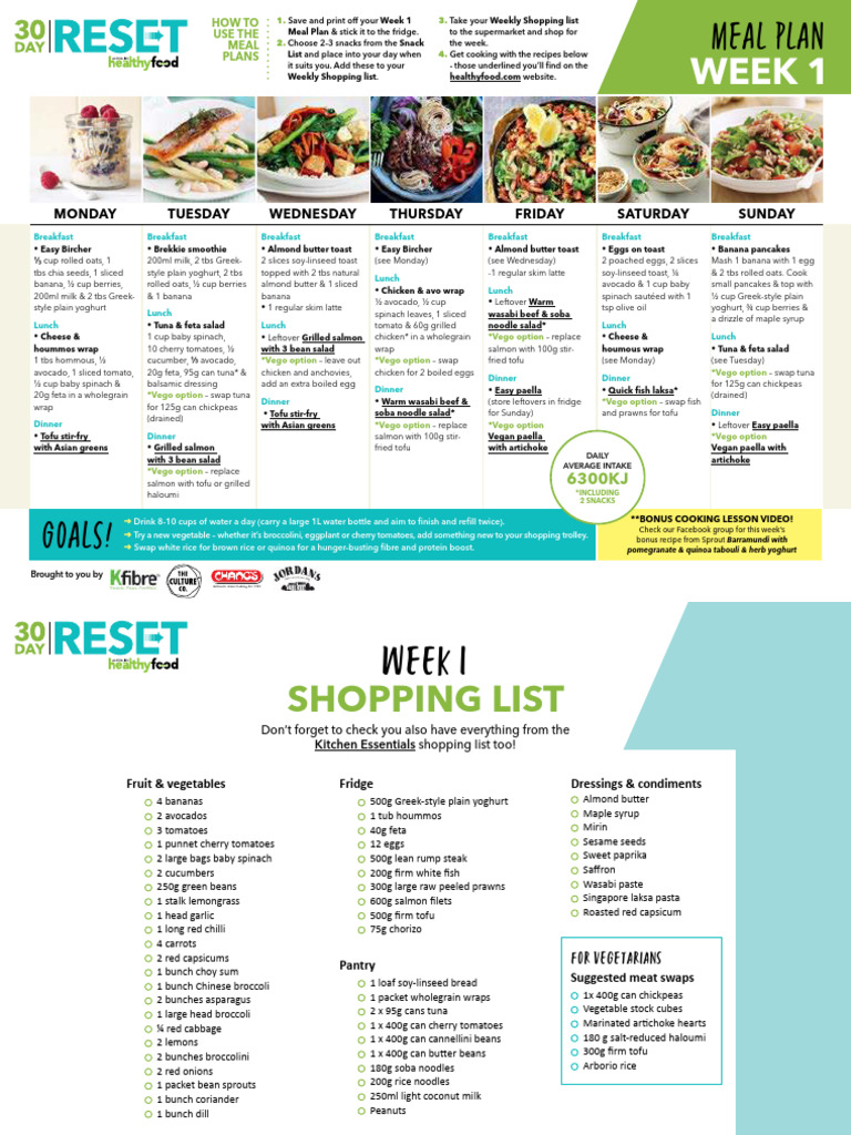 Weekly Healthy Meal Plan Guide | PDF | Salad | Tofu