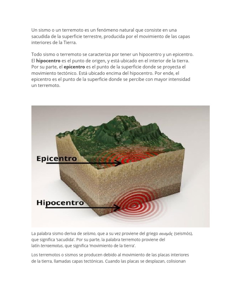 Un Sismo o Un Terremoto Es Un Fenómeno Natural Que Consiste en Una ...