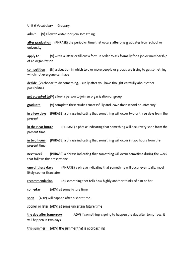 Unit 6 Vocabulary Glossary Guide | PDF