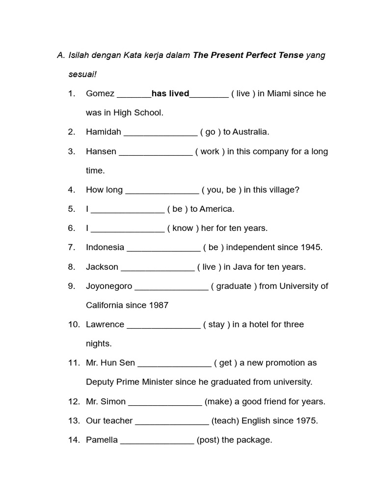 Soal present perfect tense pdf