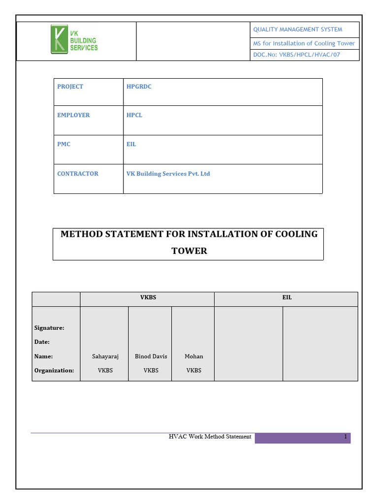 Cooling Tower Installation Method Statement | PDF | Crane (Machine ...