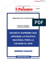 Decreto Supremo Que Aprueba La Política Nacional para La Calidad Al 2030