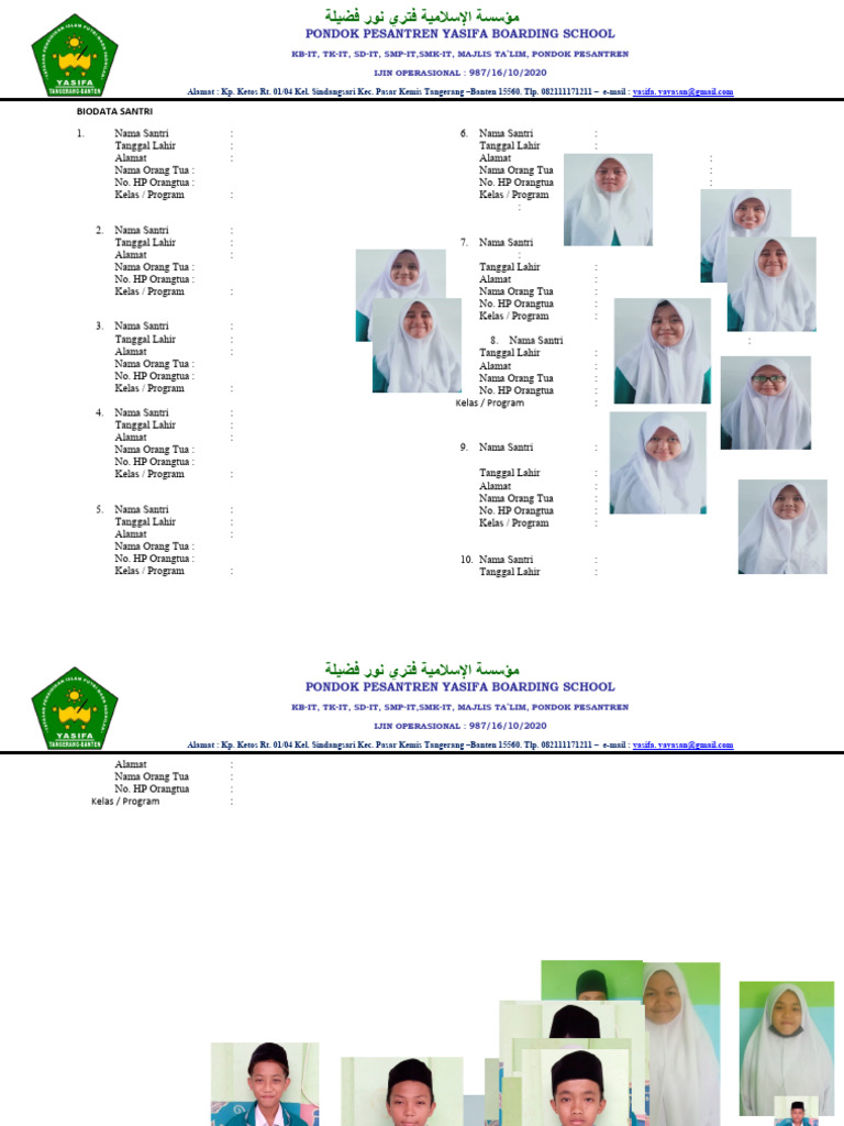 Biodata Santri Pondok Yasifa | PDF | Gaya Hidup