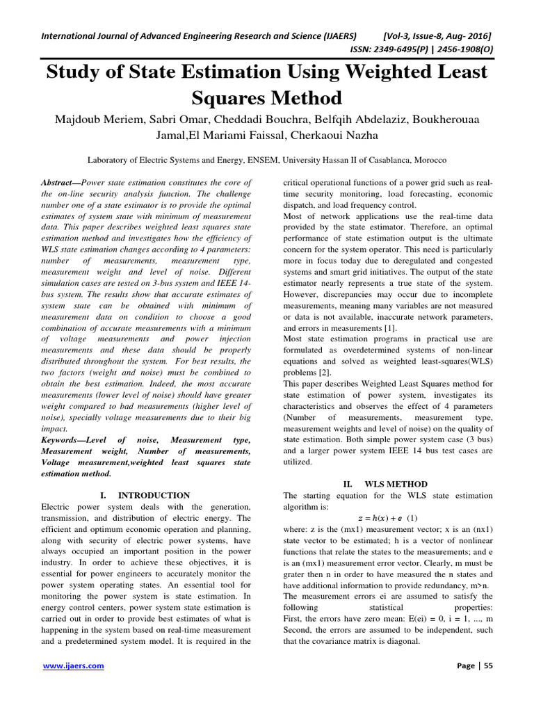 WLS Method for Power State Estimation | PDF | Least Squares ...