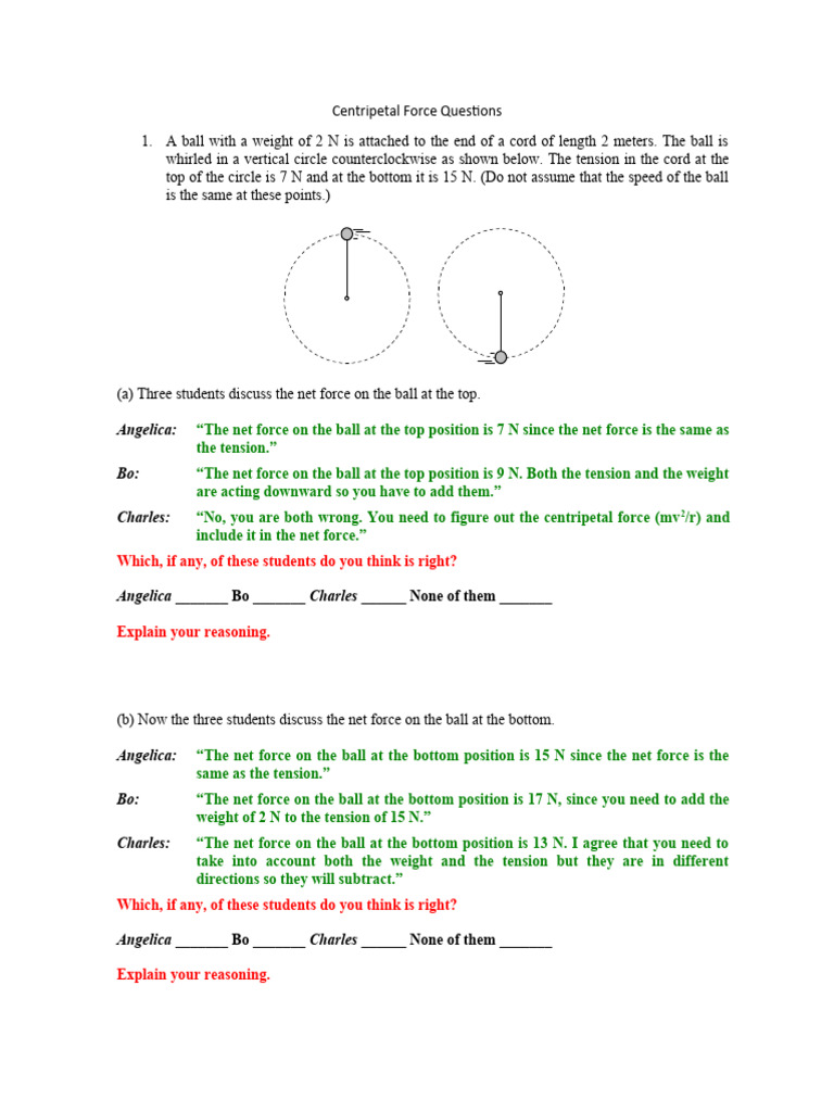 Centripetal Force Problem Set | PDF | Force | Acceleration