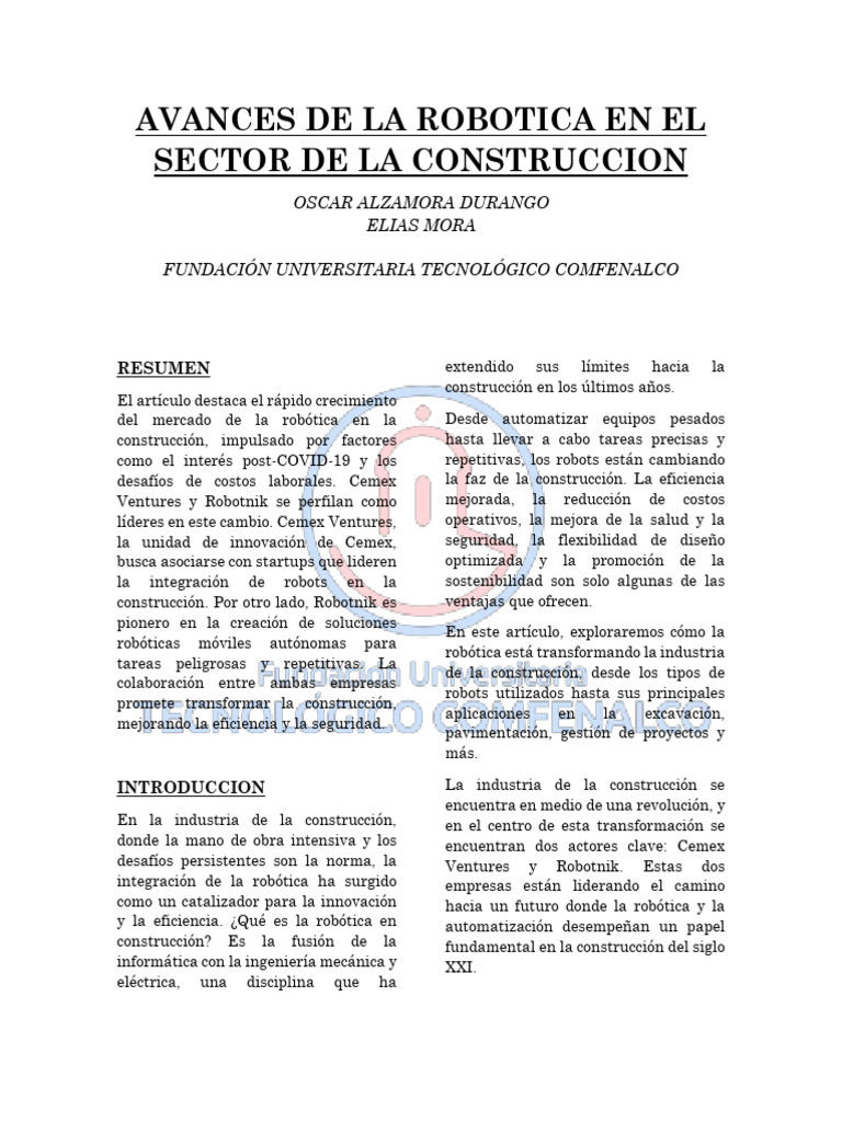 Robótica en Construcción: Innovación y Eficiencia | PDF | Robótica | Robot