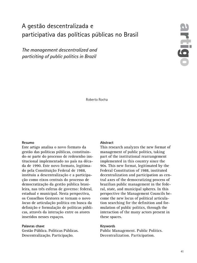 Gestão Descentralizada e Participativa | PDF | Estado | Democracia