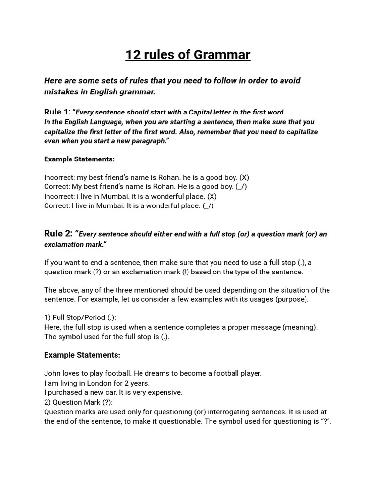 Essential English Grammar Rules | PDF | Grammatical Number | Subject ...