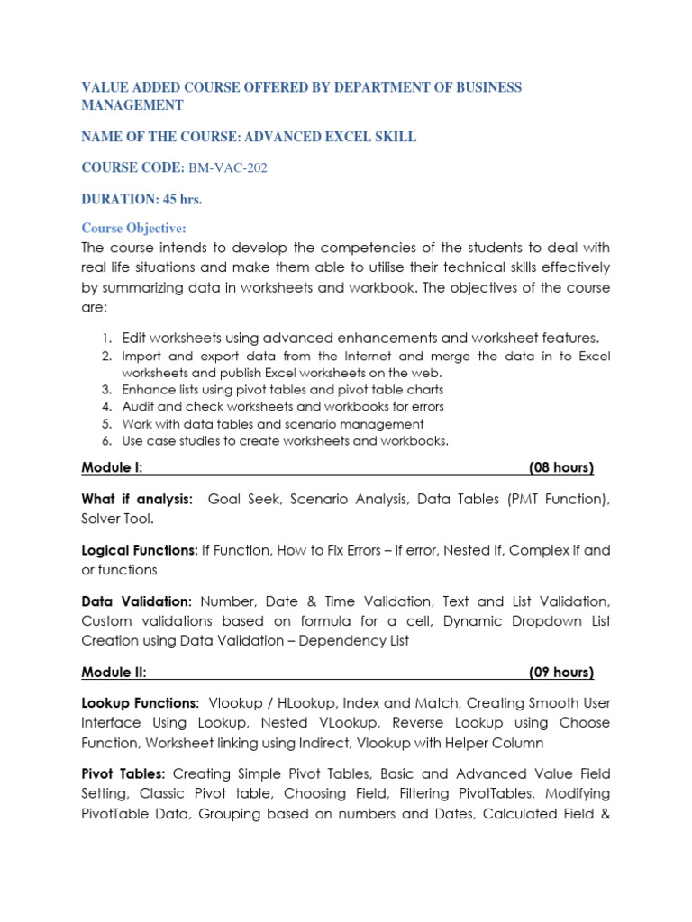 Syllabus487 22920221663849495945 | PDF | Microsoft Excel | Visual Basic ...