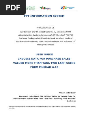 IVAS_DLV_BP User Guide for Invoice Data For PurchaseSales Valued More Than Taka Two Lakh using Form Mushak-6.10