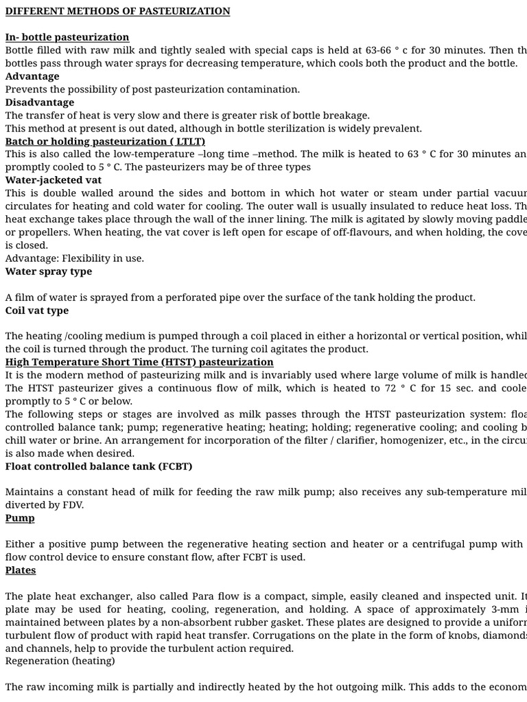 Methods of Milk Pasteurization | PDF | Milk | Heat Exchanger