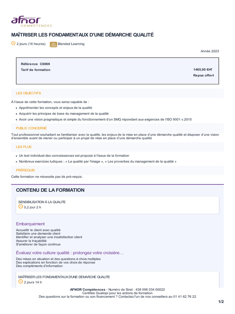 Formation sur la Démarche Qualité 2023 | PDF | Management de la qualité ...