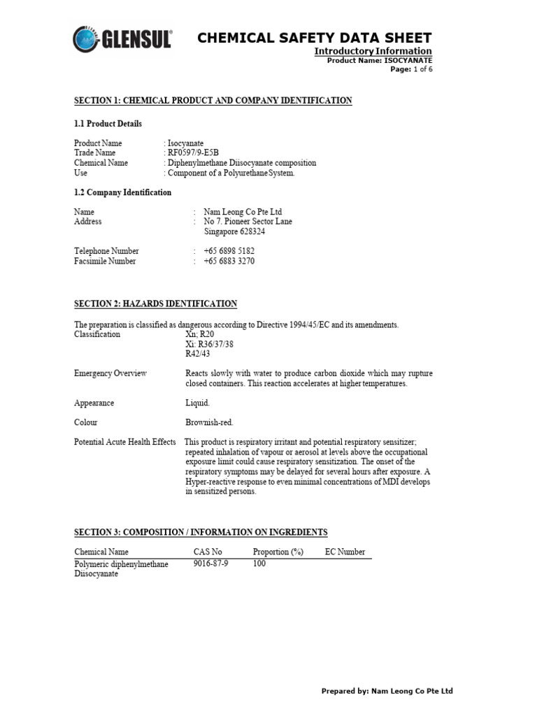 Isocyanate Chemical Safety Data Sheet | PDF | Solubility | Chemistry