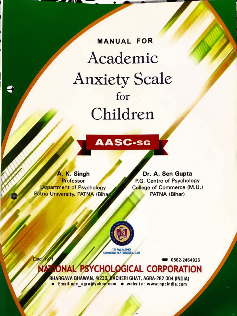 Academic Anxiety Scale For Children by A-K Singh & DR - A-Sen Gupta 12 ...