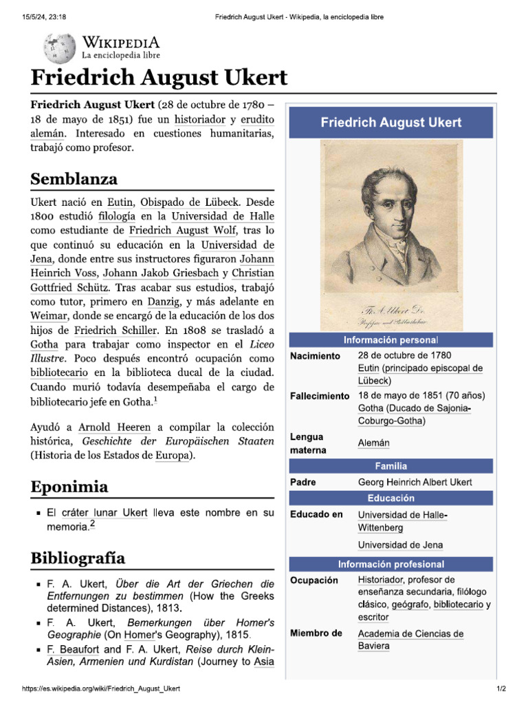 Friedrich August Ukert - Wikipedia, La Enciclopedia Libre | PDF