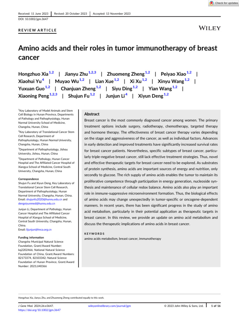 Amino Acids in Breast Cancer Therapy | PDF | Serine | Leucine