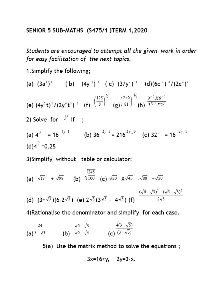 S.5 Sub Math Test 1 | Download Free PDF | Mechanics