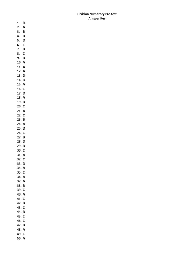 Division Numeracy Pre-test Answers | PDF