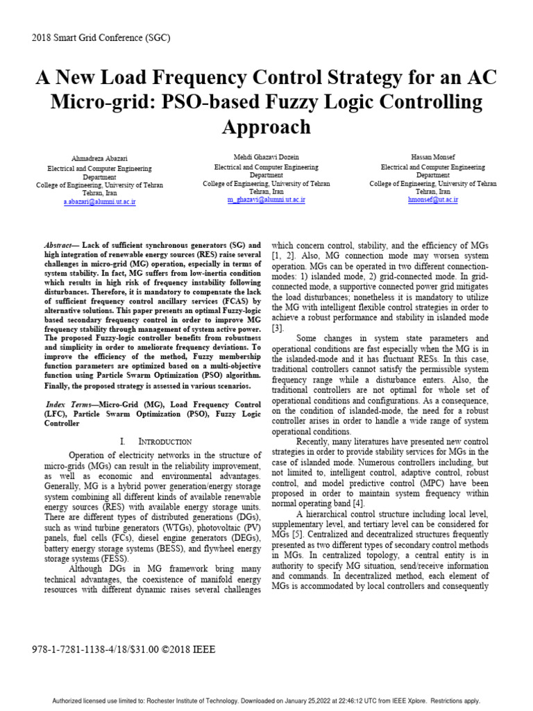 Fuzzy Logic Control for Micro-Grid Stability | PDF | Applied ...