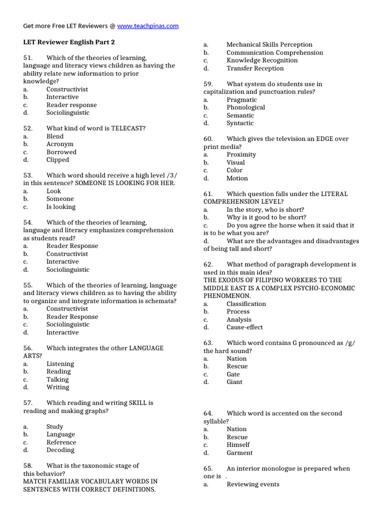 Part 2 English | PDF | Reading Comprehension | Literacy