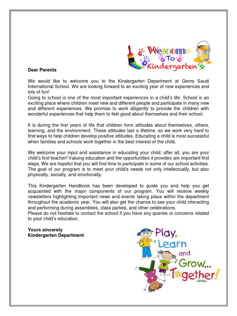 Kindergarten Program Overview at GSIS | PDF | Teachers | Learning