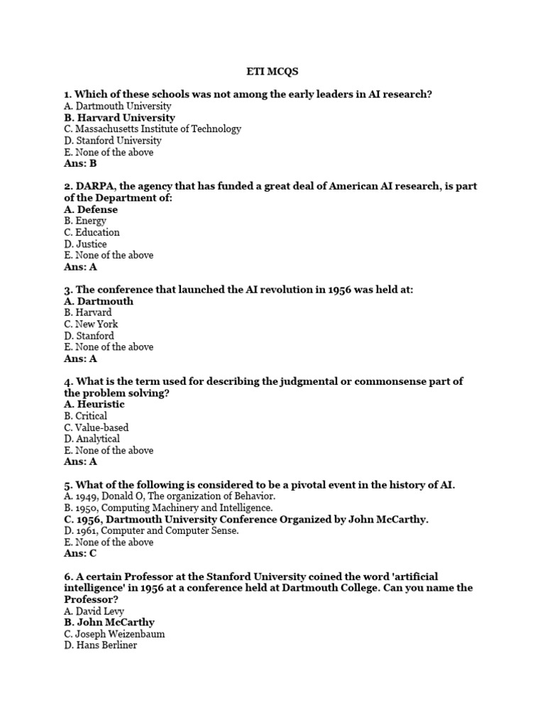 Fundamentals Of Artificial Intelligence Mcqs