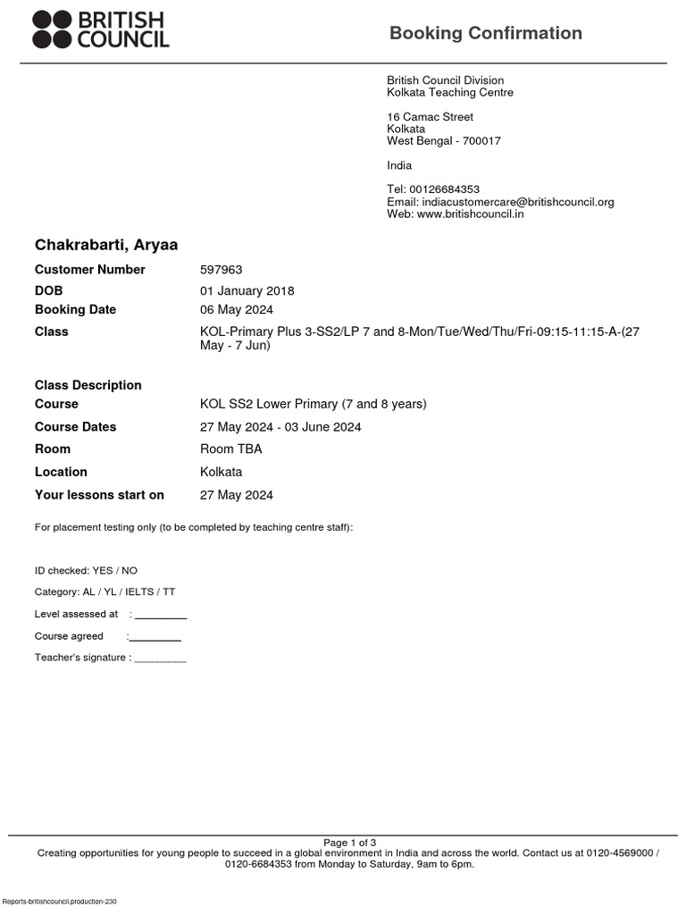 BookingConfirmation Kolkata | PDF
