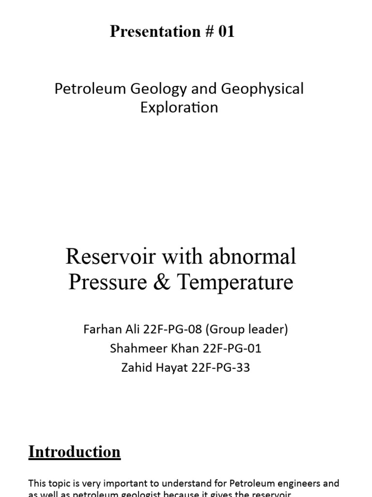 Reservoir with abnormal Pressure & Temperature PDF Pressure