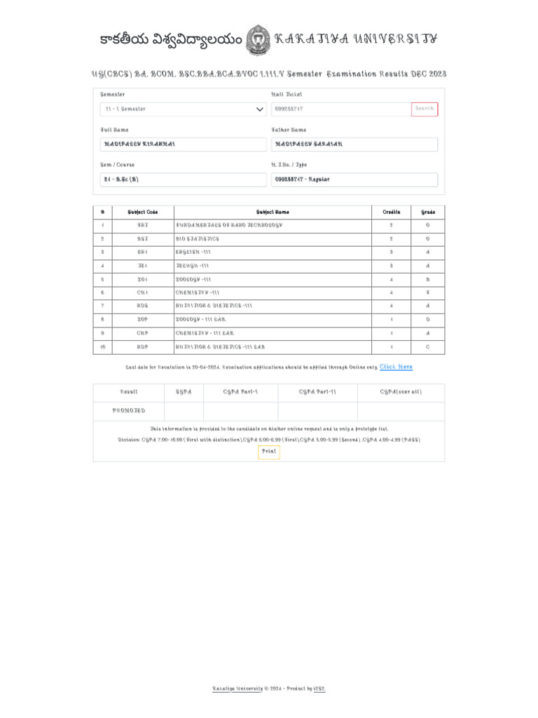 Kakatiya University UG Results Dec 2023 | PDF | Vocational Education ...