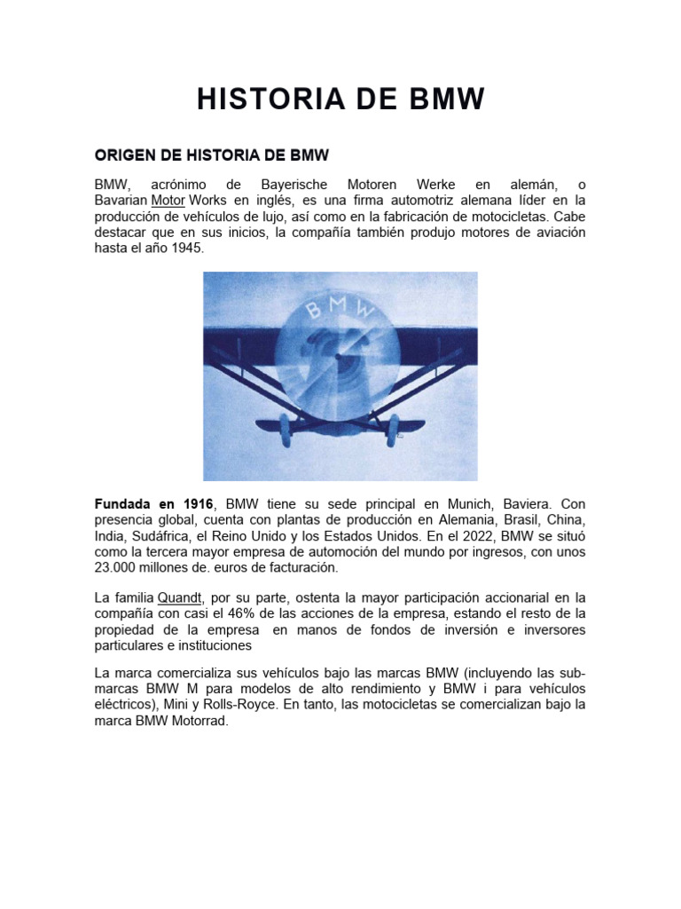 Historia de BMW: De motores a lujo | PDF | BMW | Fabricantes de ...