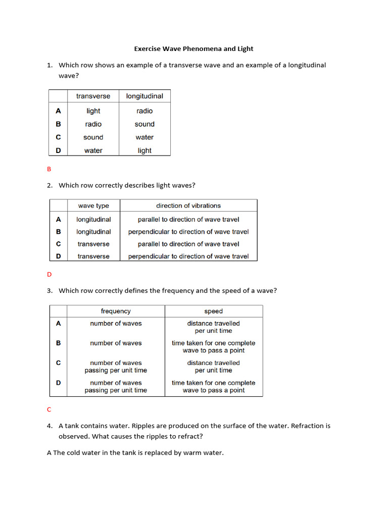 Exercise Wave Phenomena and Light | PDF | Waves | Light
