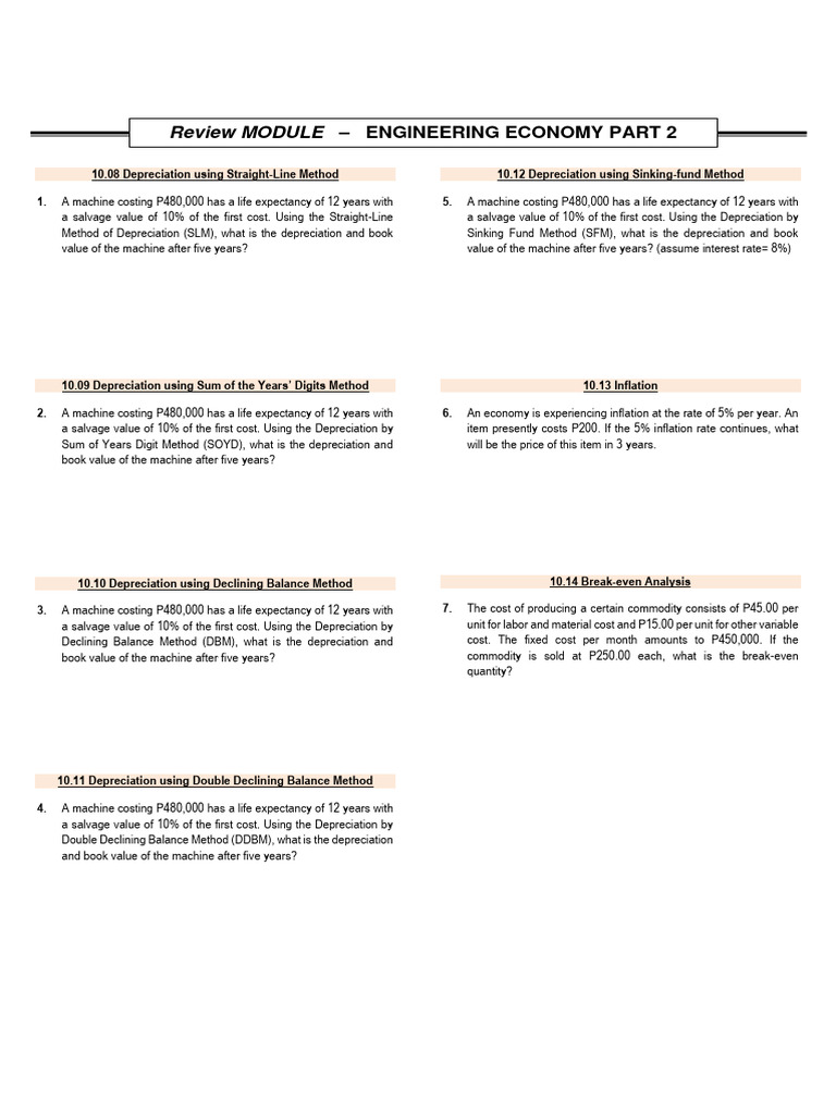Engineering Economy: Depreciation Methods | PDF | Depreciation ...