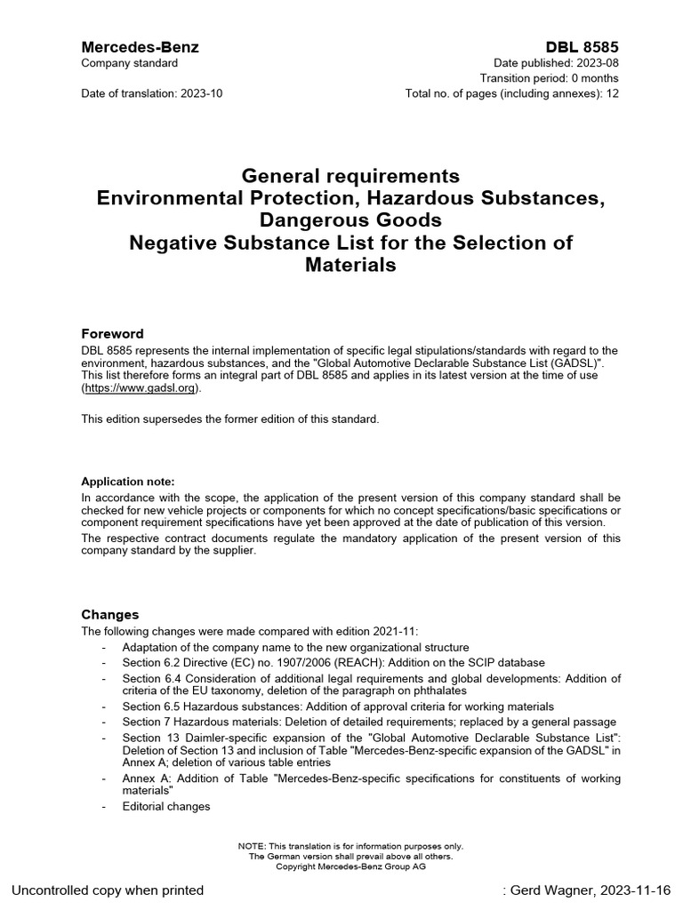 DBL Benz | PDF | Dangerous Goods