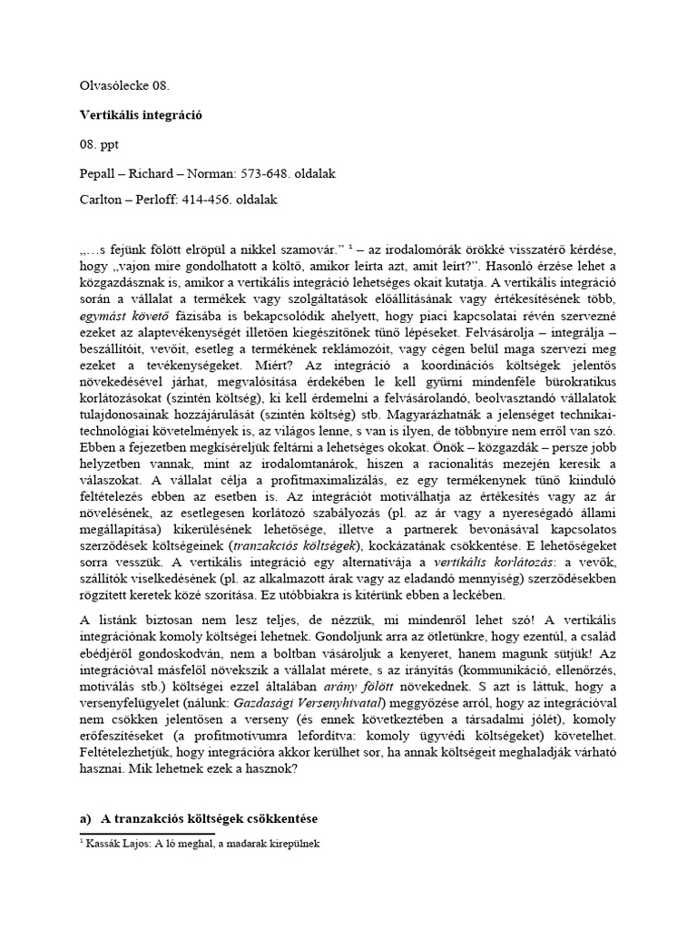 06 - Vertikális integráció - olvasólecke | PDF