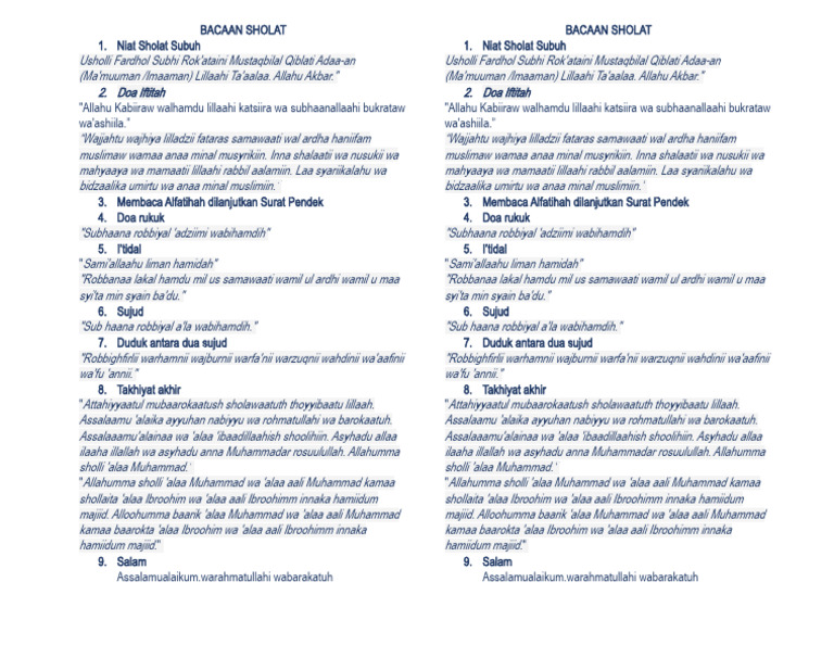 Panduan Bacaan Sholat Subuh | PDF | Semitic Words And Phrases | Islamic ...