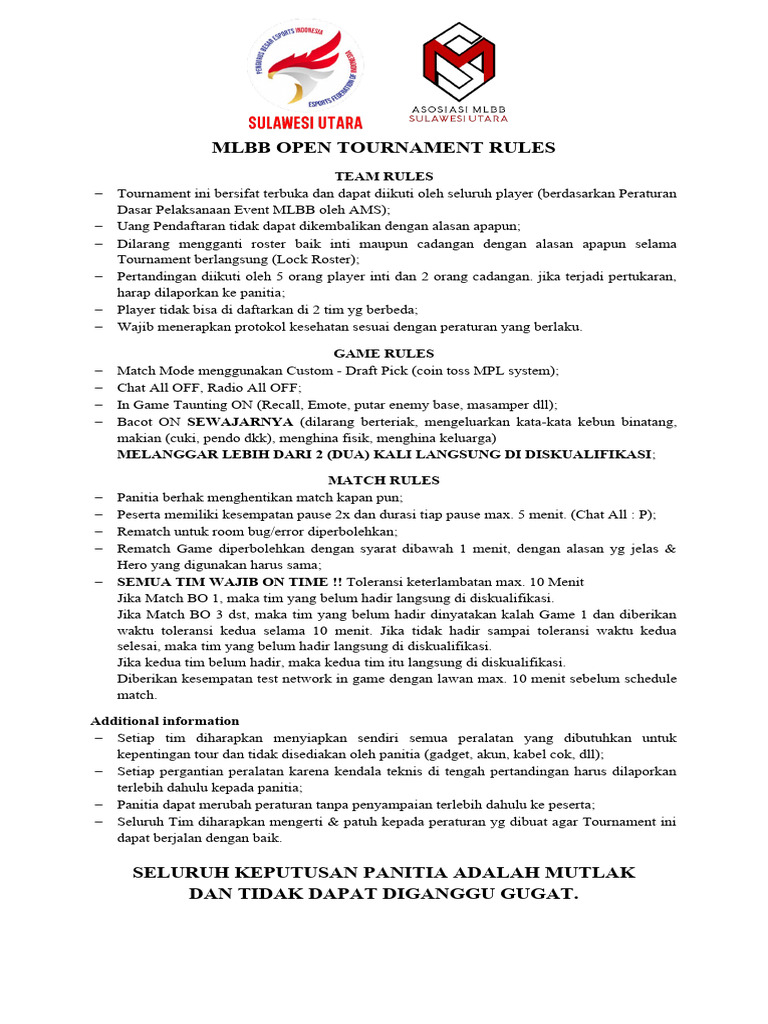 Aturan Turnamen MLBB Terbuka | PDF