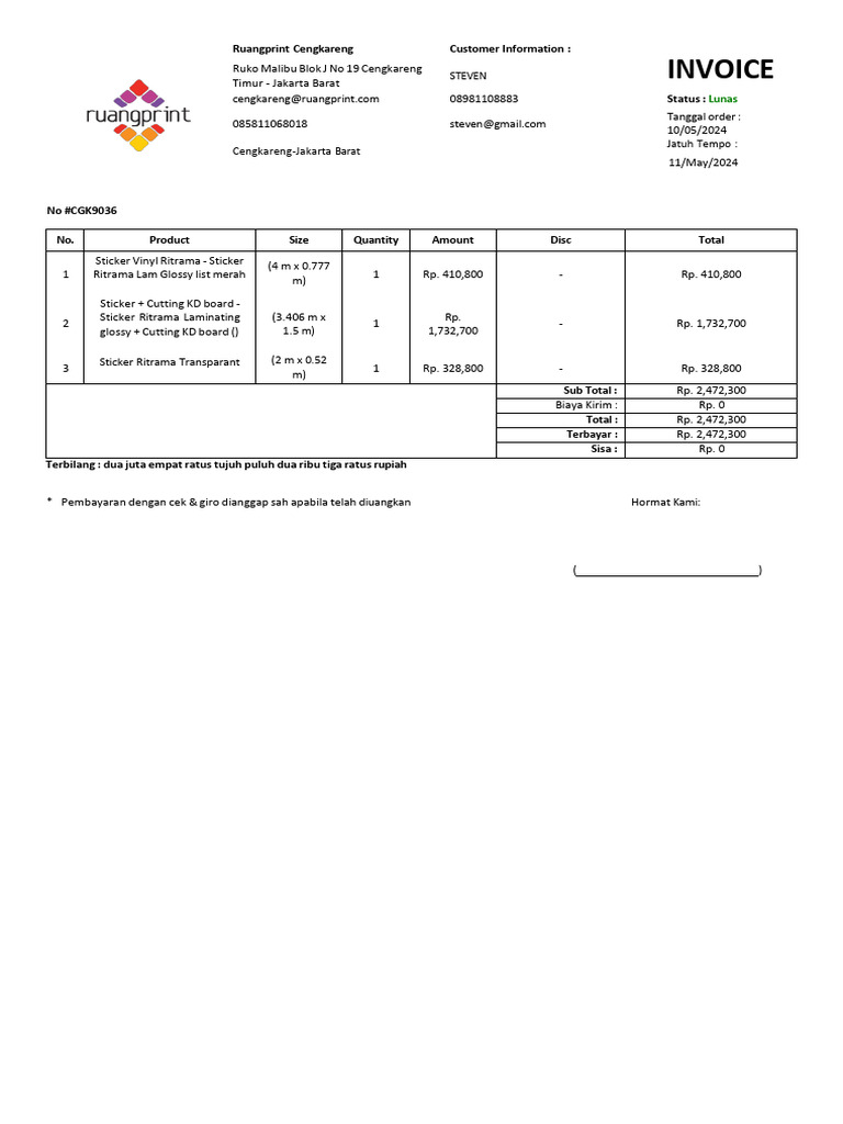 Invoice No. #CGK9036 | PDF