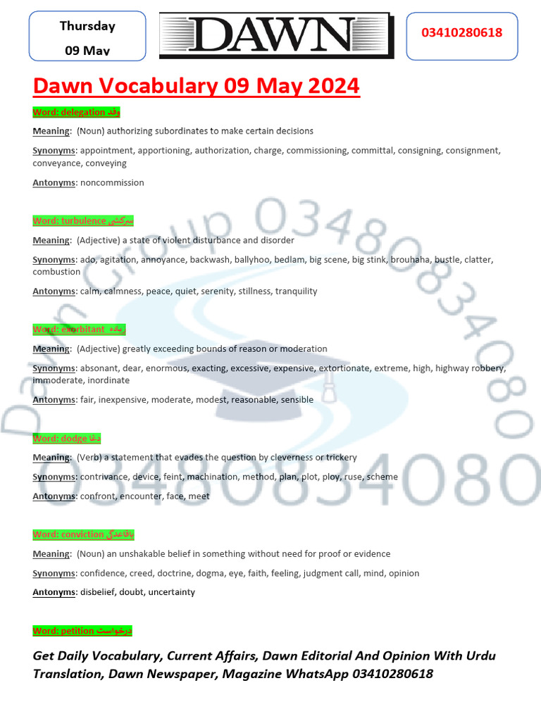 May 09 dawn vocabulary pdf linguistics grammar