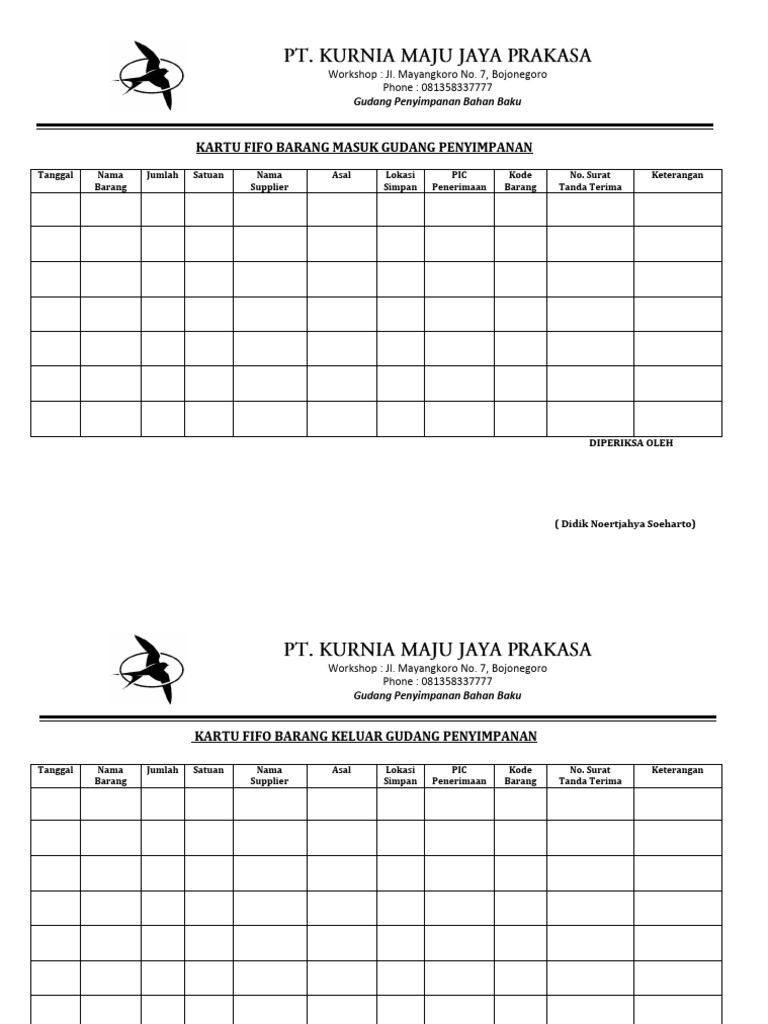 Kartu FIFO untuk Gudang Penyimpanan | PDF