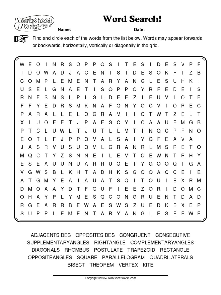 WorksheetWorks Word Search 1 | PDF | Rectangle | Geometric Shapes
