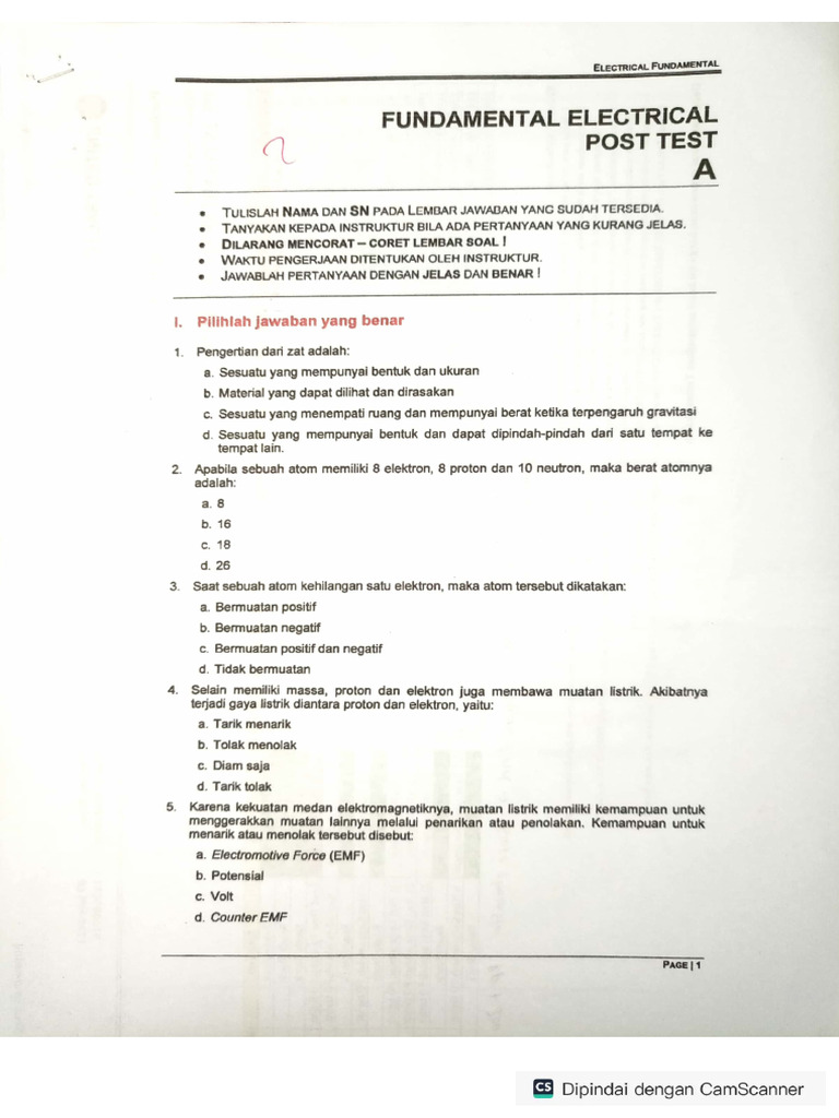 Fundamental Electrical Post Test A PDF
