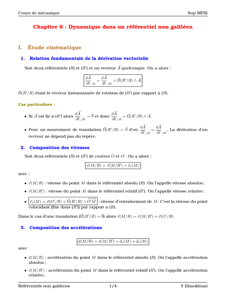 Dynamique en Référentiels Non Galiléens PDF Théorie de la — free download