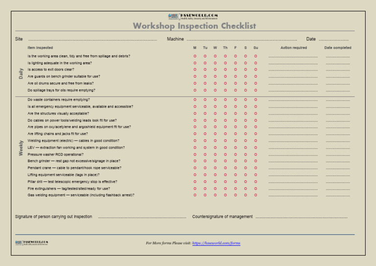 Workshop Inspection Checklist | PDF | Industrial Processes