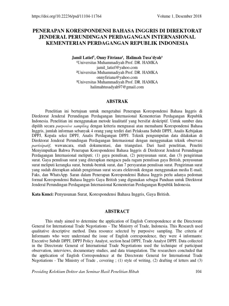 Penerapan Korespondensi Bahasa Inggris Di Direktorat Jenderal